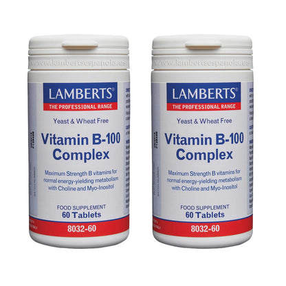 Pack 2x Complejo de Vitamina B-100, Lamberts, 60 tabletas