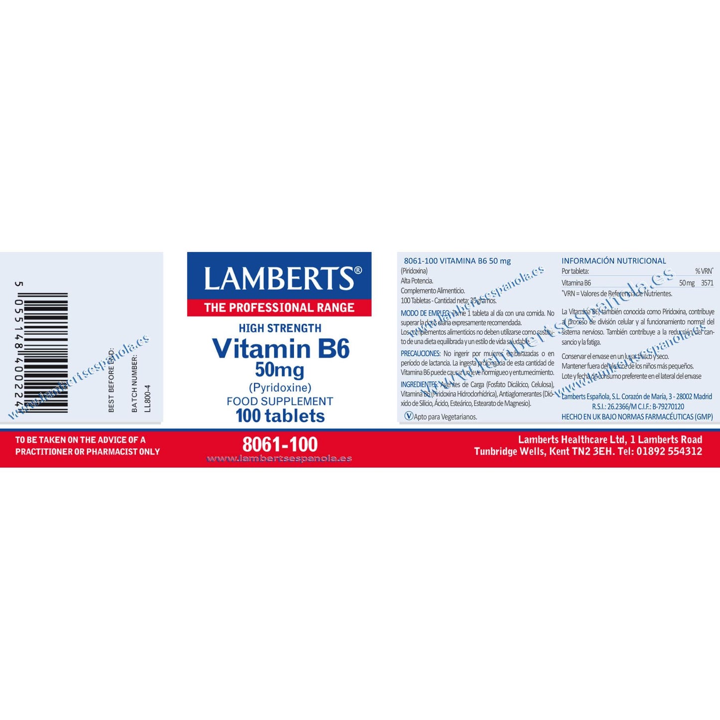 Vitamin B6 100 tabletter à 50 mg, Lamberts