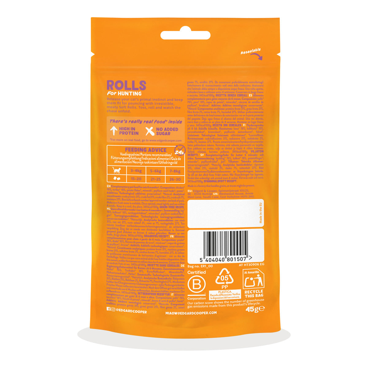 Rollitos de pollo y pavo Premios naturales para gatos 45 g