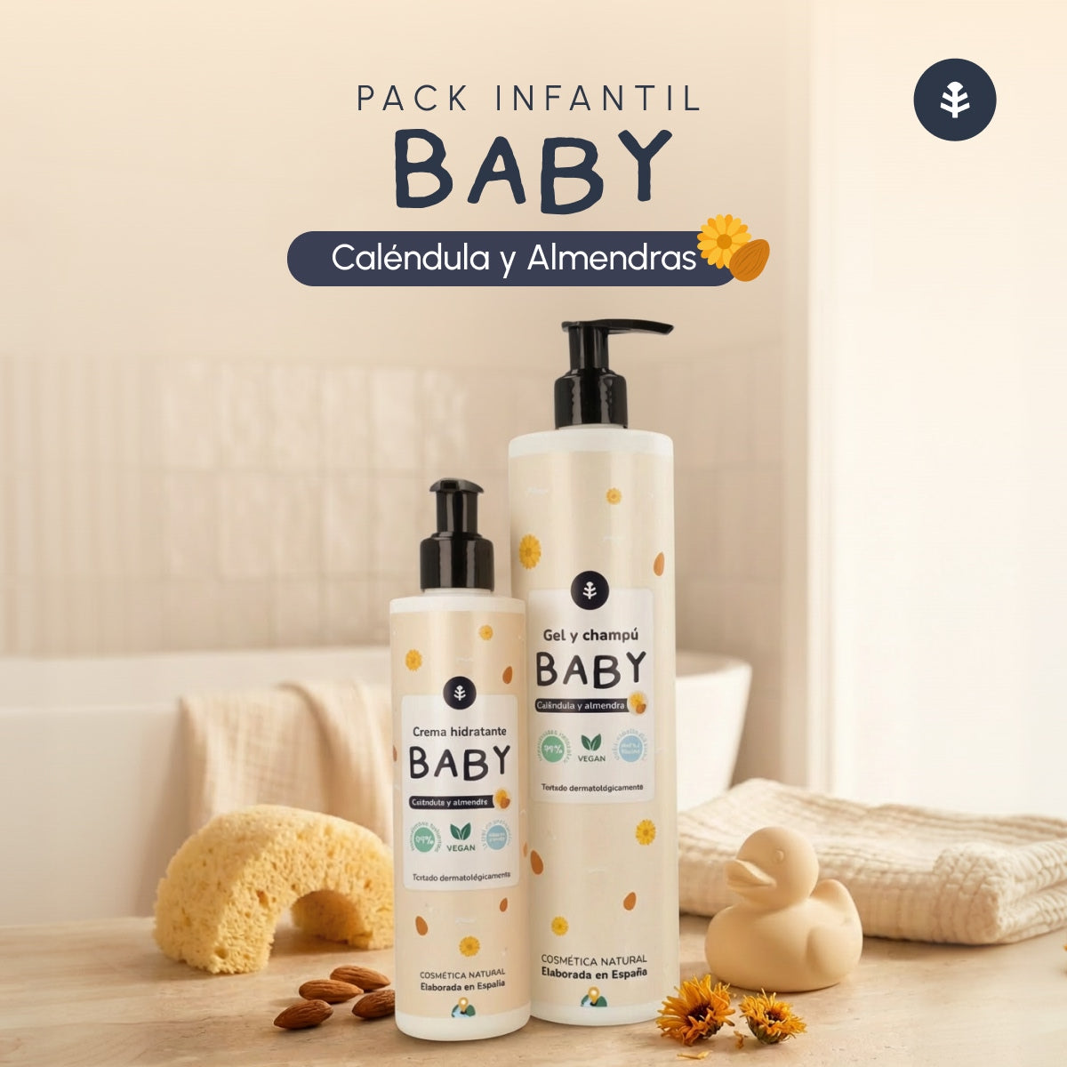 Calendula en Amandelen Kinderpakket: gel en shampoo + hydraterende crème Planeta Huerto