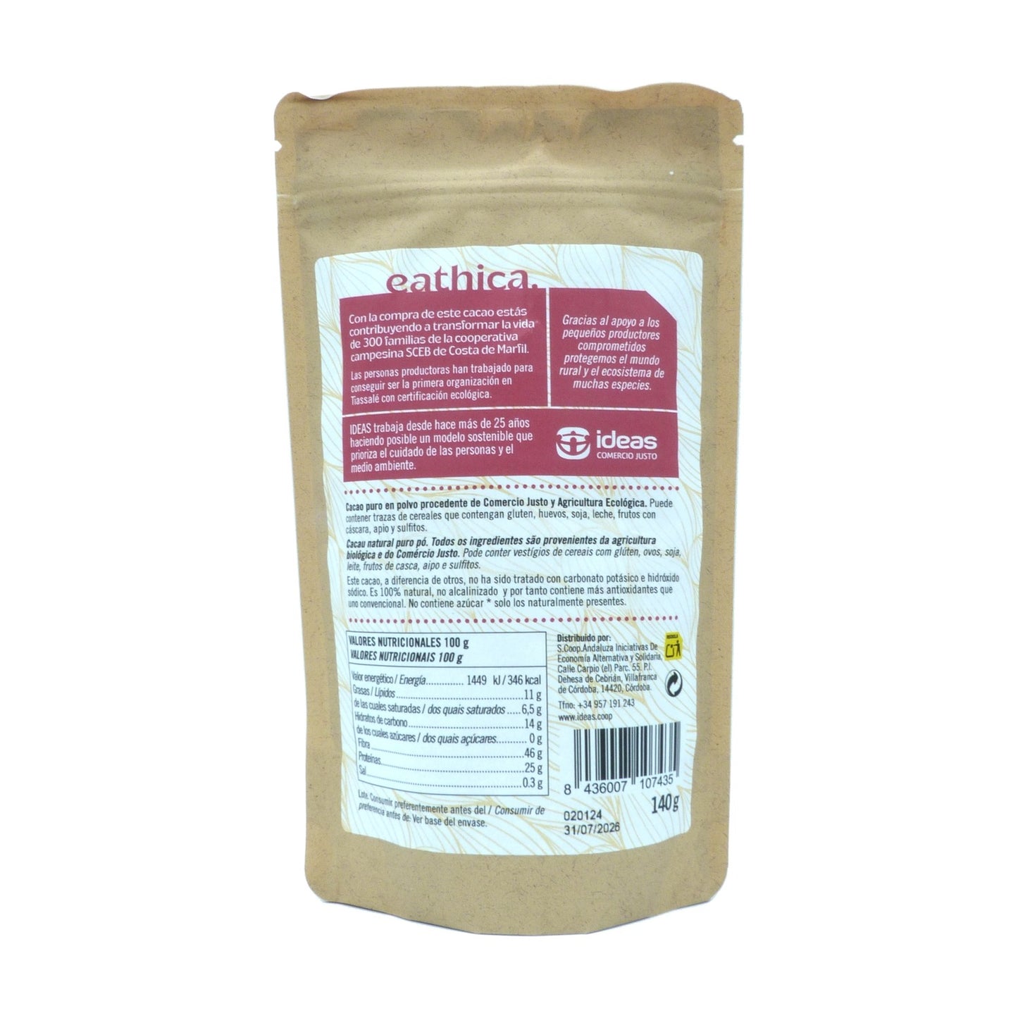 Eathica Organic Unsweetened Pure Cocoa 140g