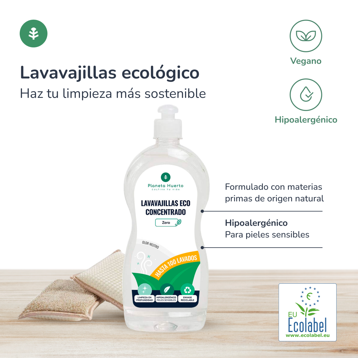 Pak 6xVaatwasser handmatige hypoallergene ongeparfumeerde ECO Planet Garden 750 ml