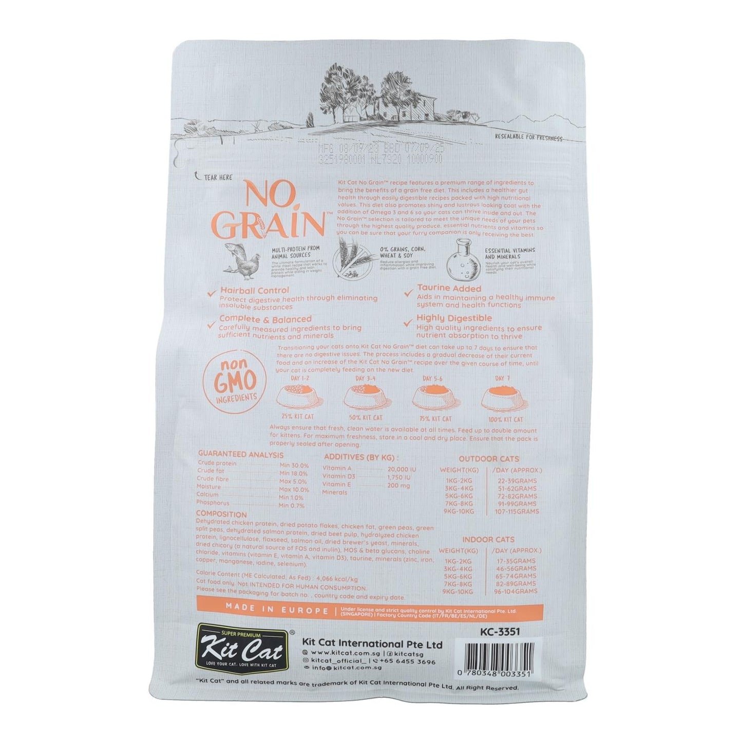 Kit Cat No Grain Cat Food - Poulet & Saumon 1 kg Nourriture naturelle pour chats