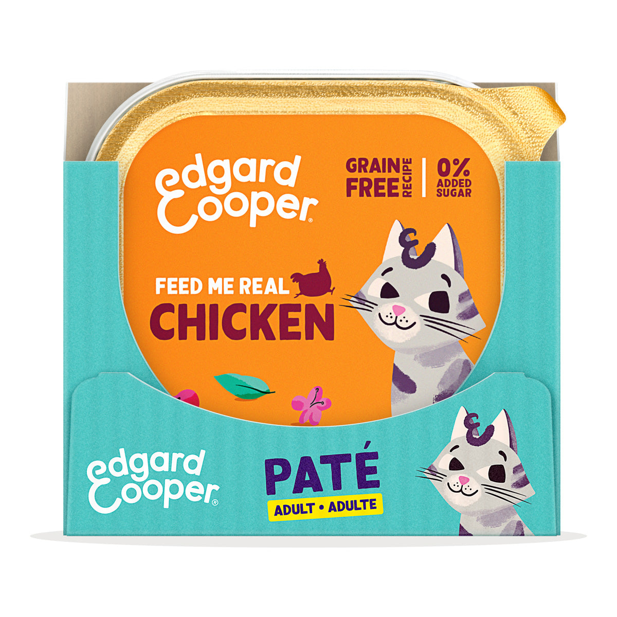 Natvoer voor katten, paté, kuipje, scharrelkip, Edgard & Cooper 85 g