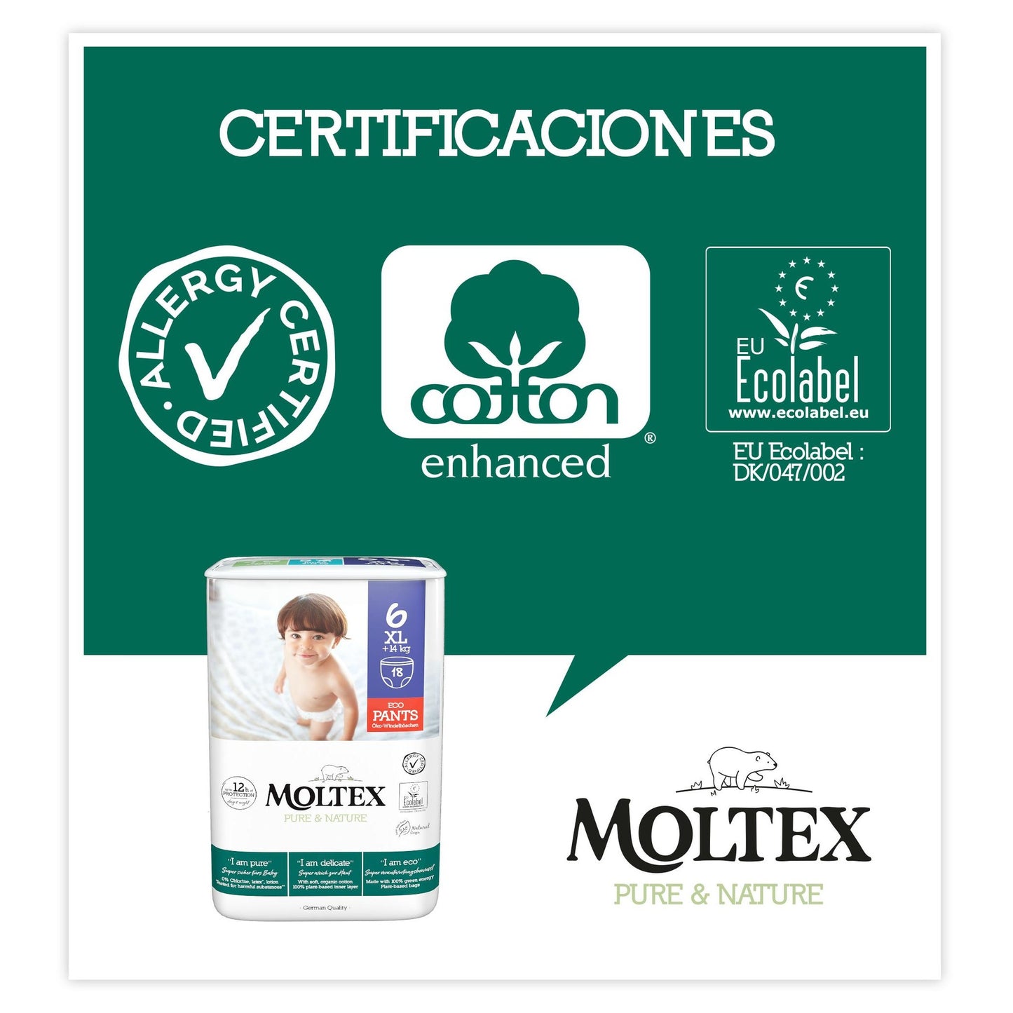 PROMOZIONE SPECIALE Pannolini Moltex Pure & Nature T6 (+14 kg), 36 pezzi