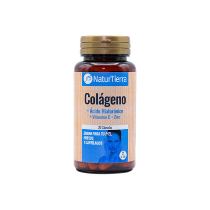 Kollagen + hyaluronsyra + C-vitamin + zink, 30 kapslar NaturTierra