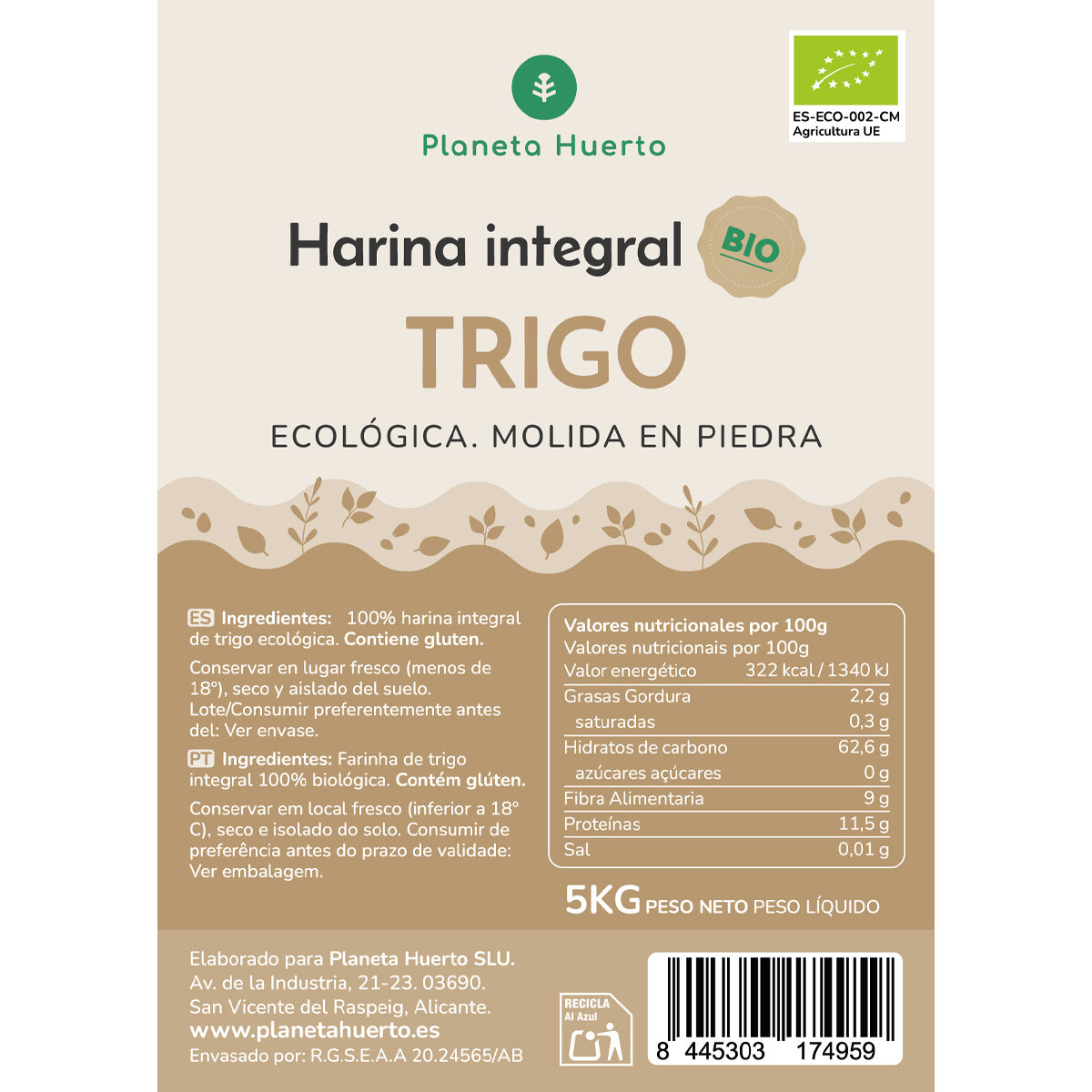 Weizenvollkornmehl Eco Planet Garden 5 Kg