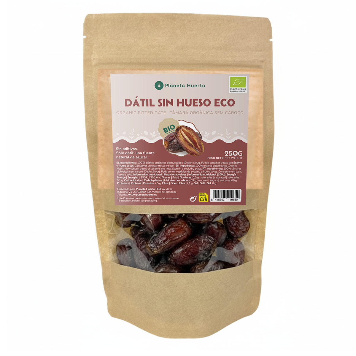 Pitted dates ECO Planeta Huerto 250 g