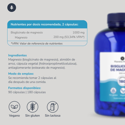 Pack 2xMagnesium Bisglycinate 500 mg Planeta Huerto 180 capsules