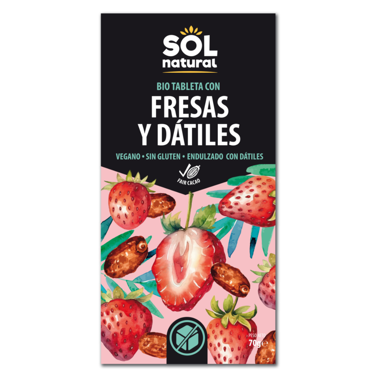 Chocolat végétalien aux fraises et dattes BIO Sol Natural 70 g