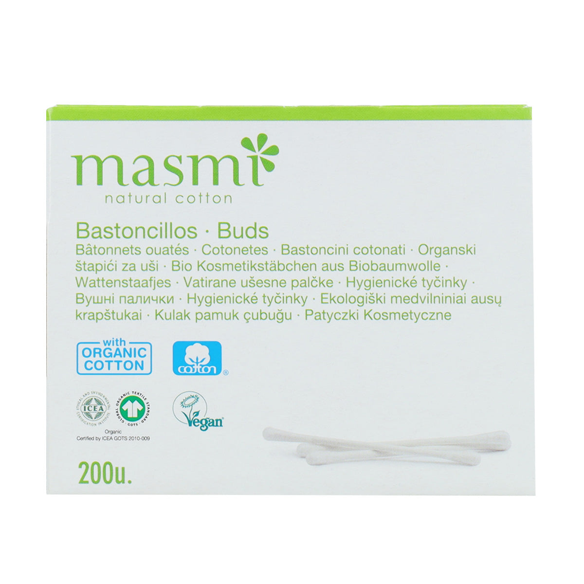 Biologische wattenstaafjes en papieren stick Masmi 200 stuks