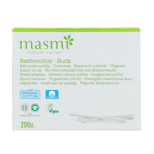 Biologische wattenstaafjes en papieren stick Masmi 200 stuks