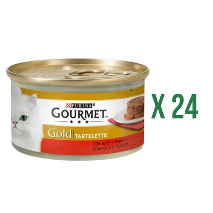 Pack of 24 GOURMET GOLD Beef and Tomato Tartlets Wet Food 85 g