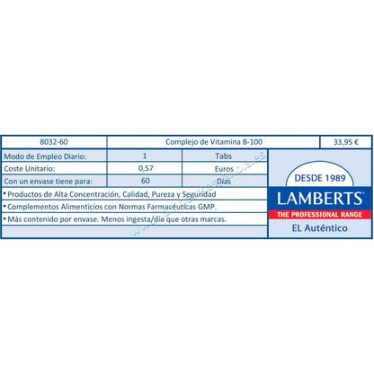 Complexe de vitamines B-100 Lamberts, 60 comprimés