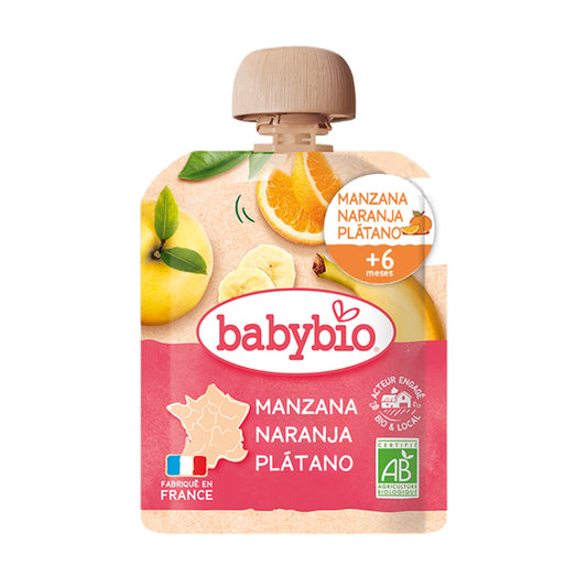 Äpple-, apelsin- och bananpåse (från 6 månader) BabyBio 90 g