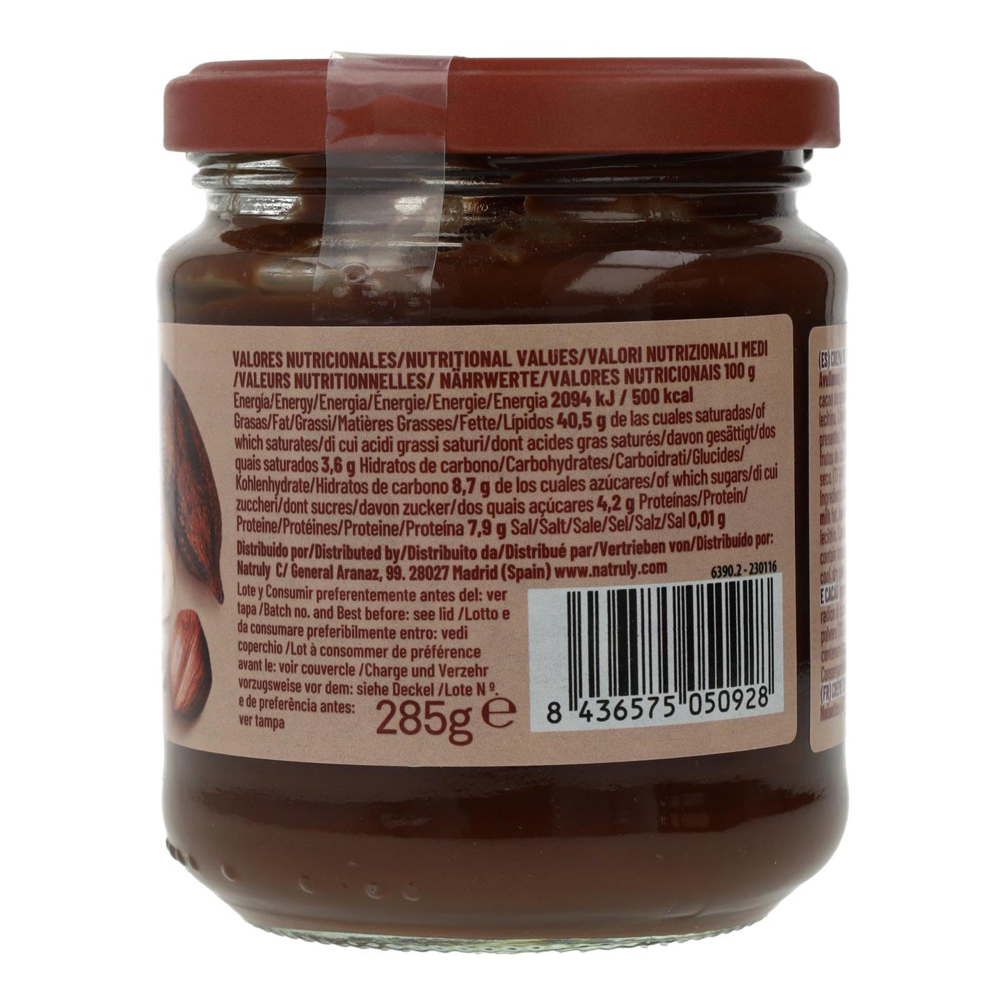 Pakket van 6 Natruly cacao- en hazelnootpasta 285 g
