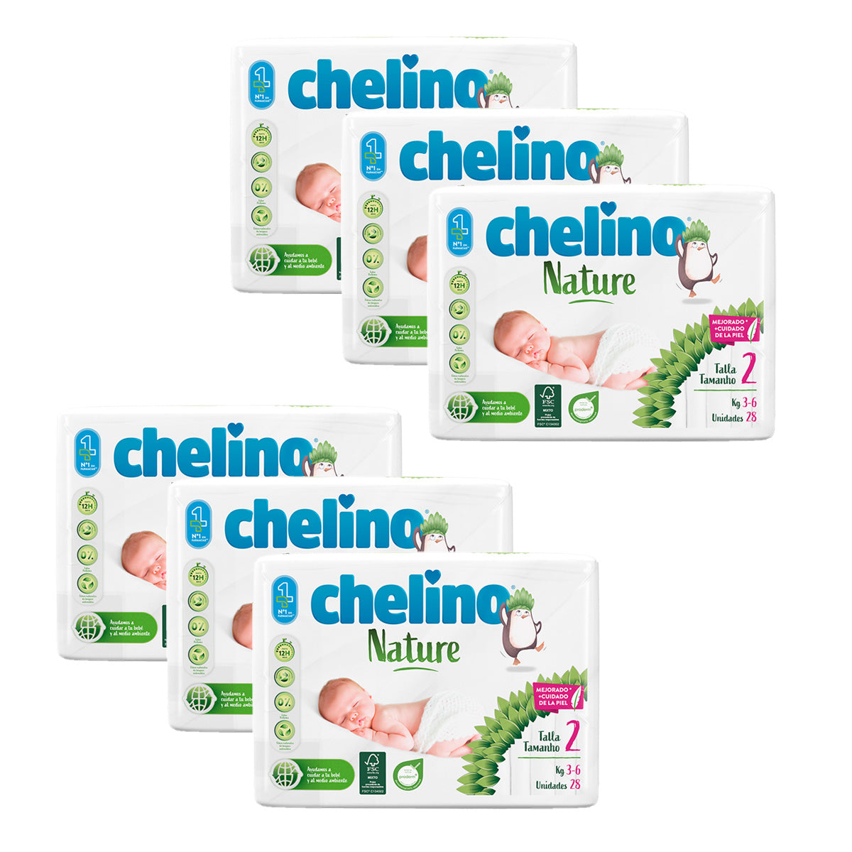 Pack 6 couches T2 3-6 kg Chelino Nature 28 unités