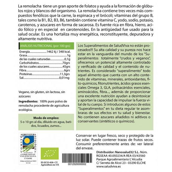 Succo di barbabietola in polvere ECO 125 g, Salud Viva
