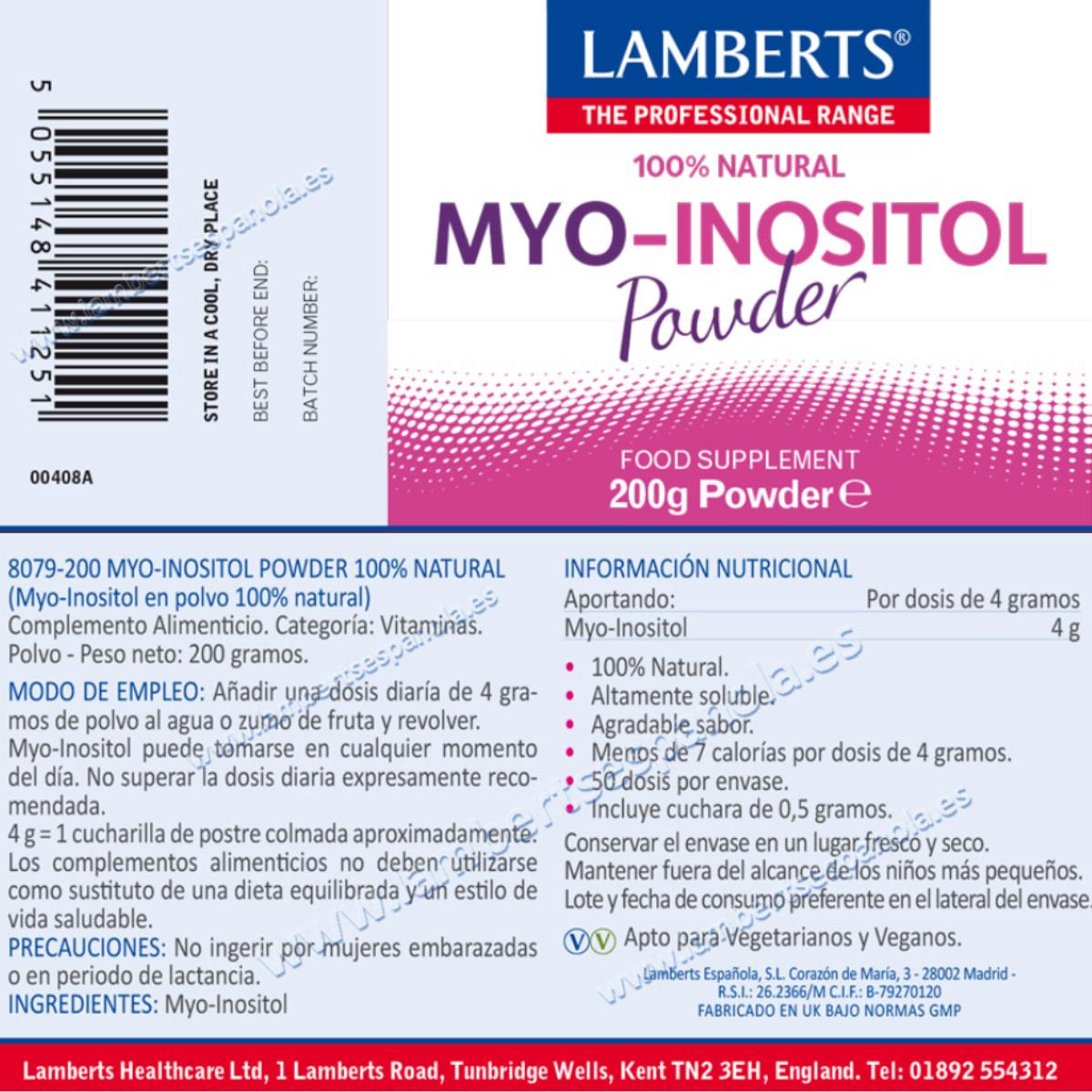MYO Inositolo in polvere  Lamberts 200 g