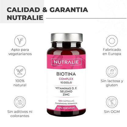 Nutralie Biotin-Komplex 10000 mcg für Haare, Haut und Nägel, 120 Kapseln