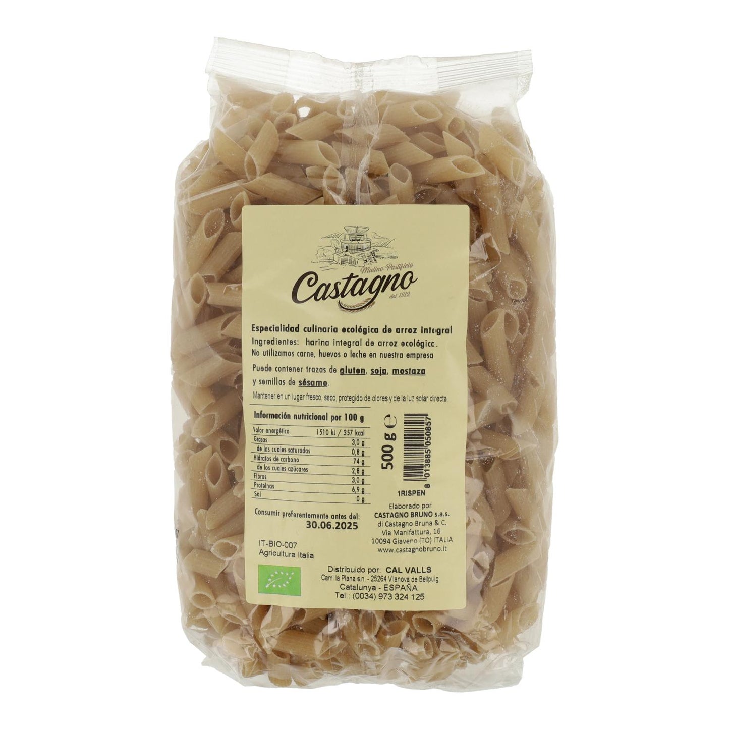 Makaroner av fullkornsris ECO Castagno 500 g