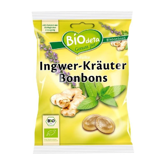 Fyllda karameller med ingefära och örter Biodeta 75 g