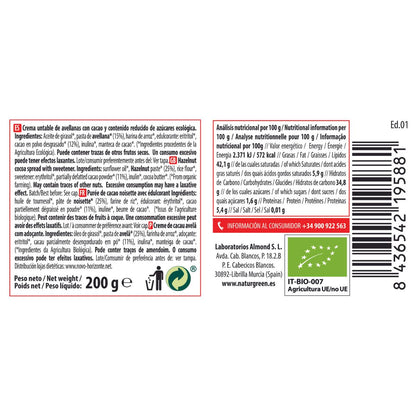 Crème noisette et cacao à teneur réduite en sucre Naturgreen 200 g