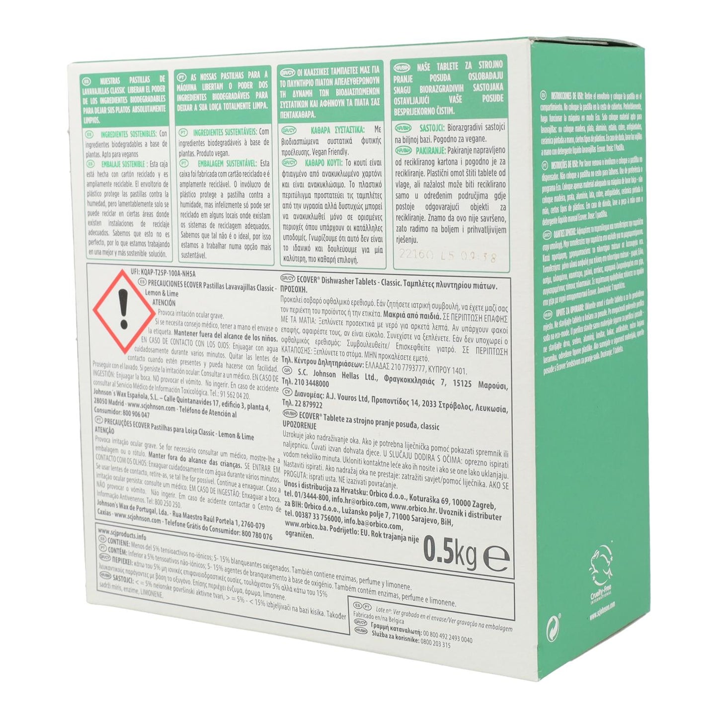 Confezione da 2 detersivi per lavastoviglie Classic Ecover 25 pastiglie da 20 g