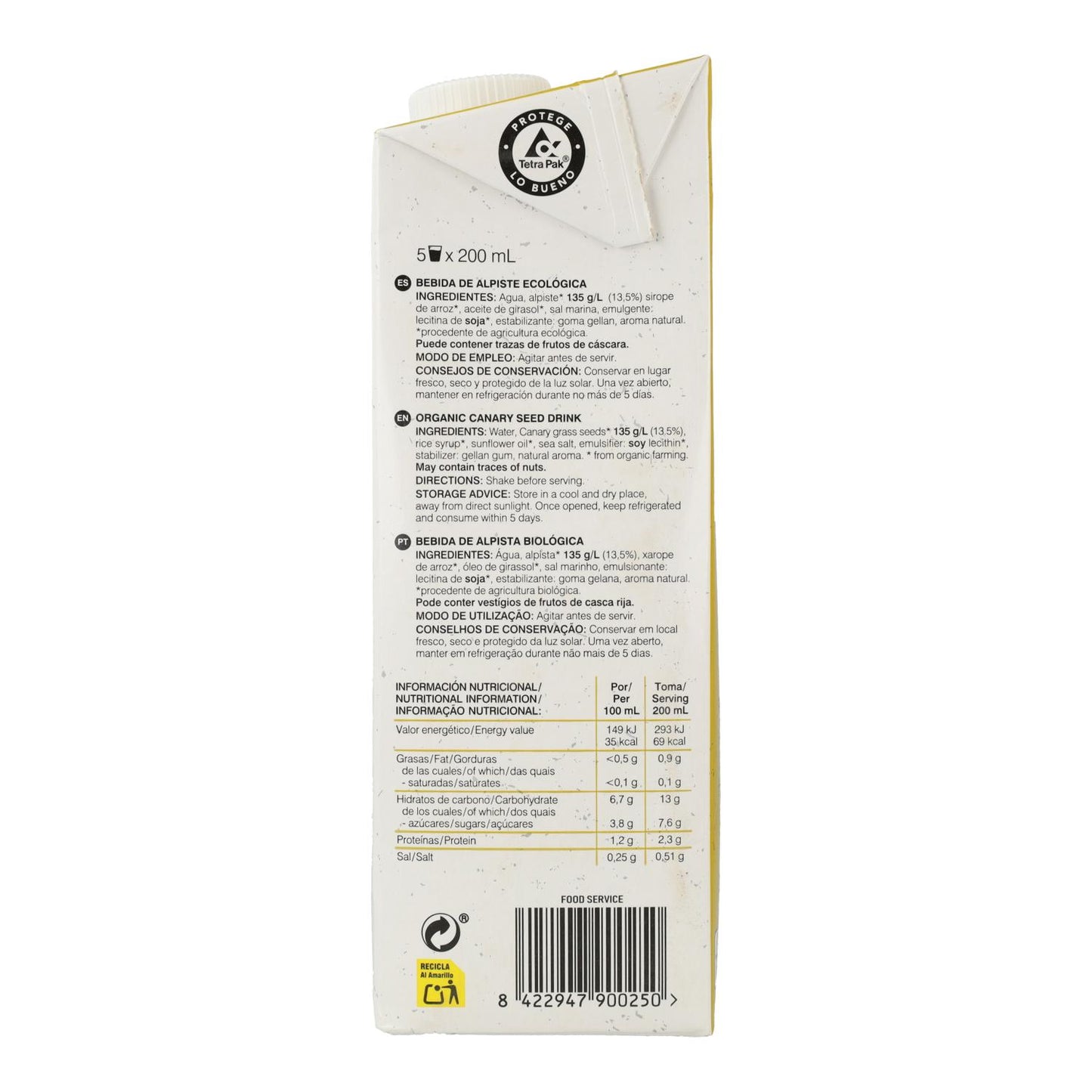 Pack 6L boisson végétale à base de graines pour oiseaux 100 % végétale Soria Natural 1L