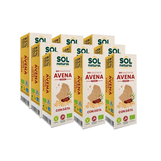 9er-Pack Vollkorn-Haferkekse mit Bio-Datteln gesüßt von Sol Natural 170 g
