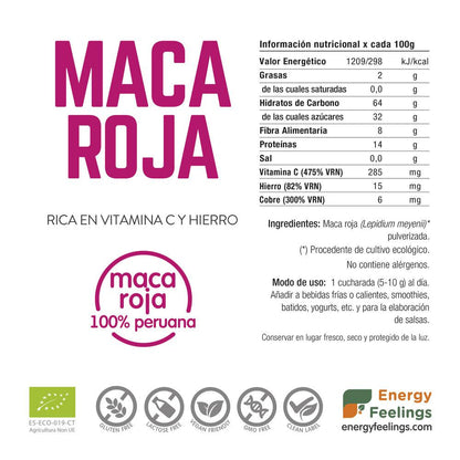Röd maca ekologiskt pulver Energy Feelings 500 g