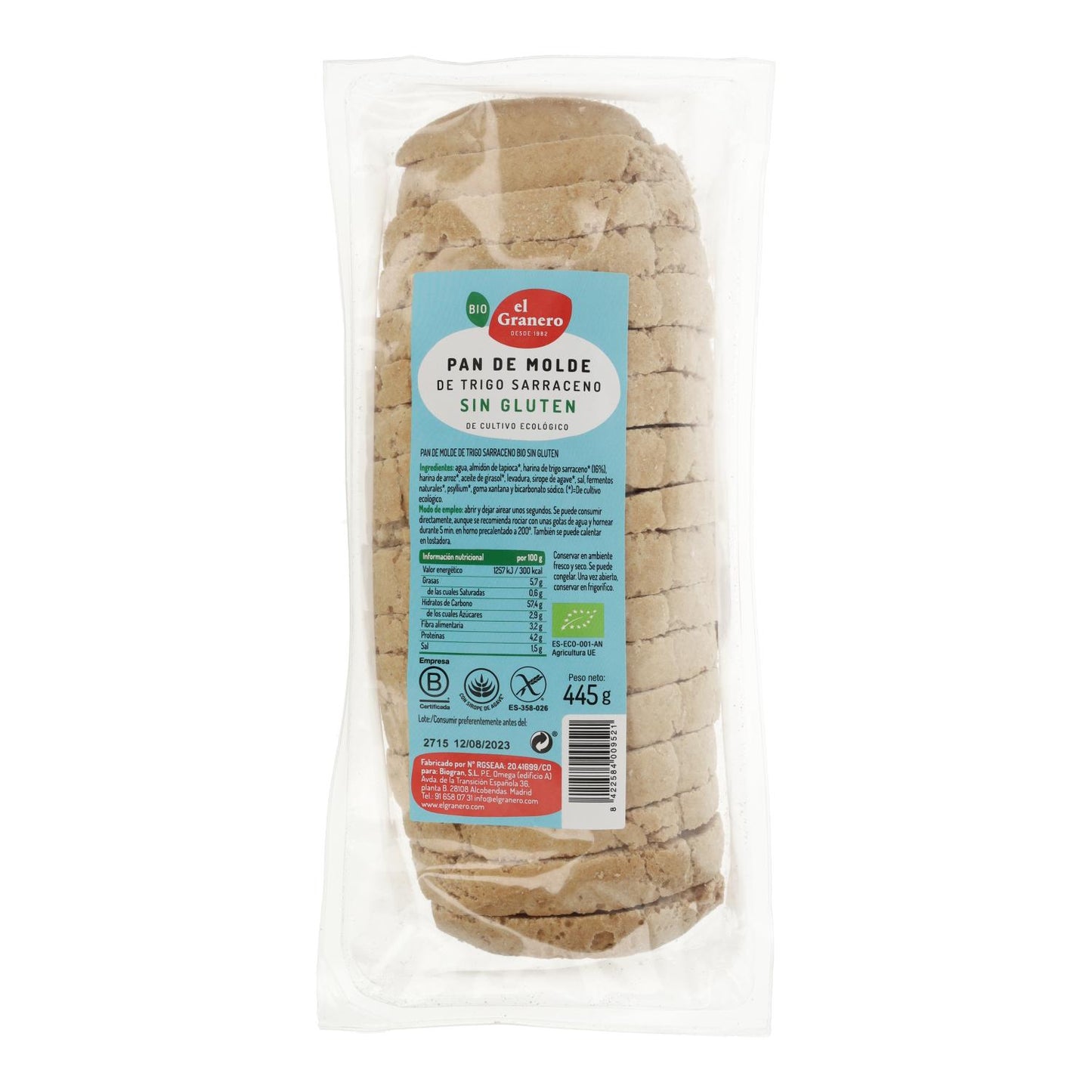 Bio-Buchweizenbrot El Granero, glutenfrei, geschnitten, 445 g