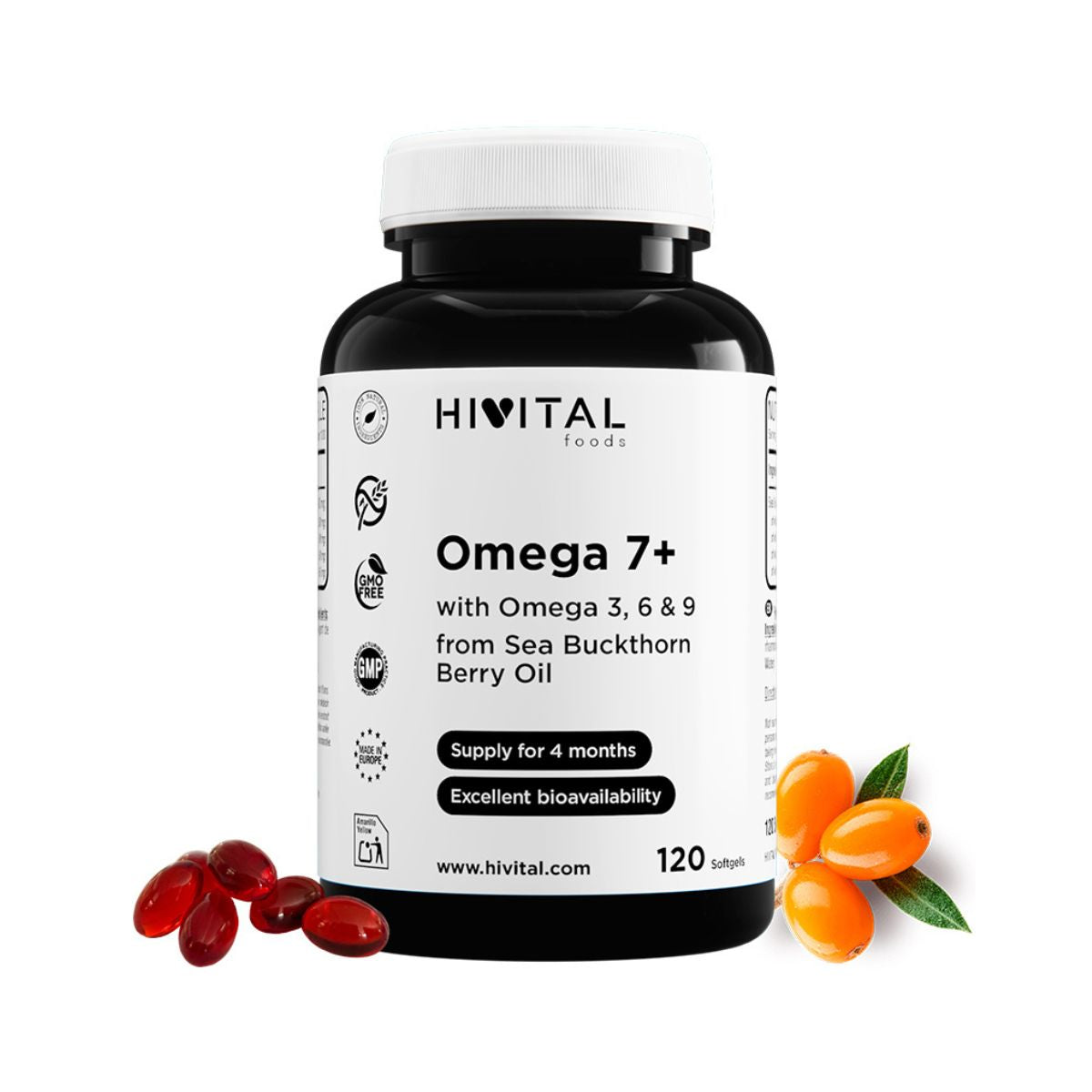 Omega 7+ Havtorn 500 mg Hivital 120 kapslar