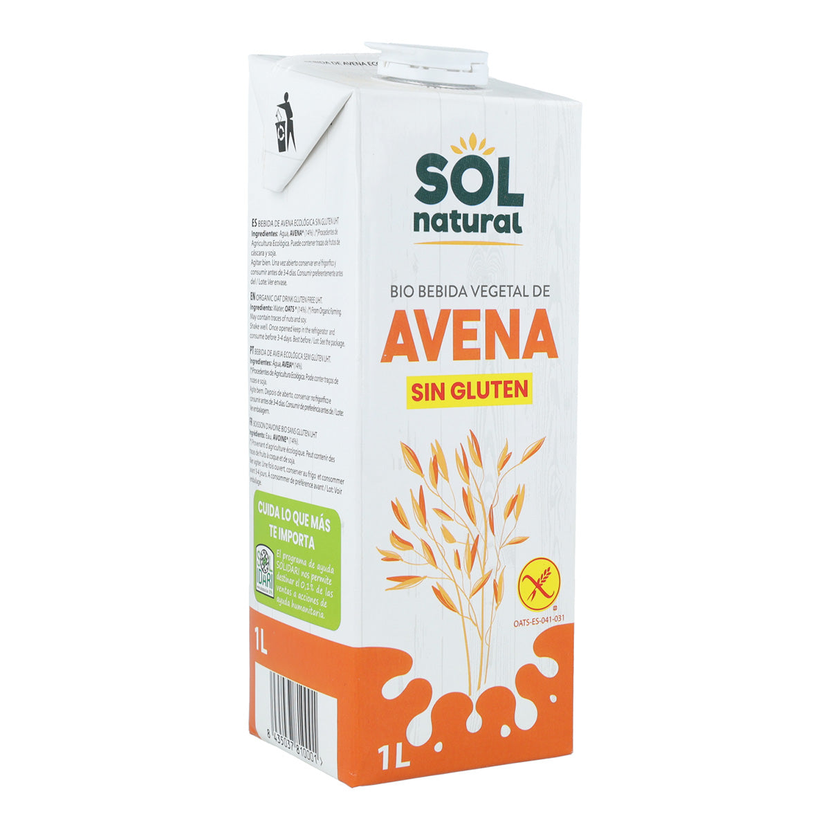 Pack 4x Boisson à l'avoine sans gluten Bio Sol Natural 1 L