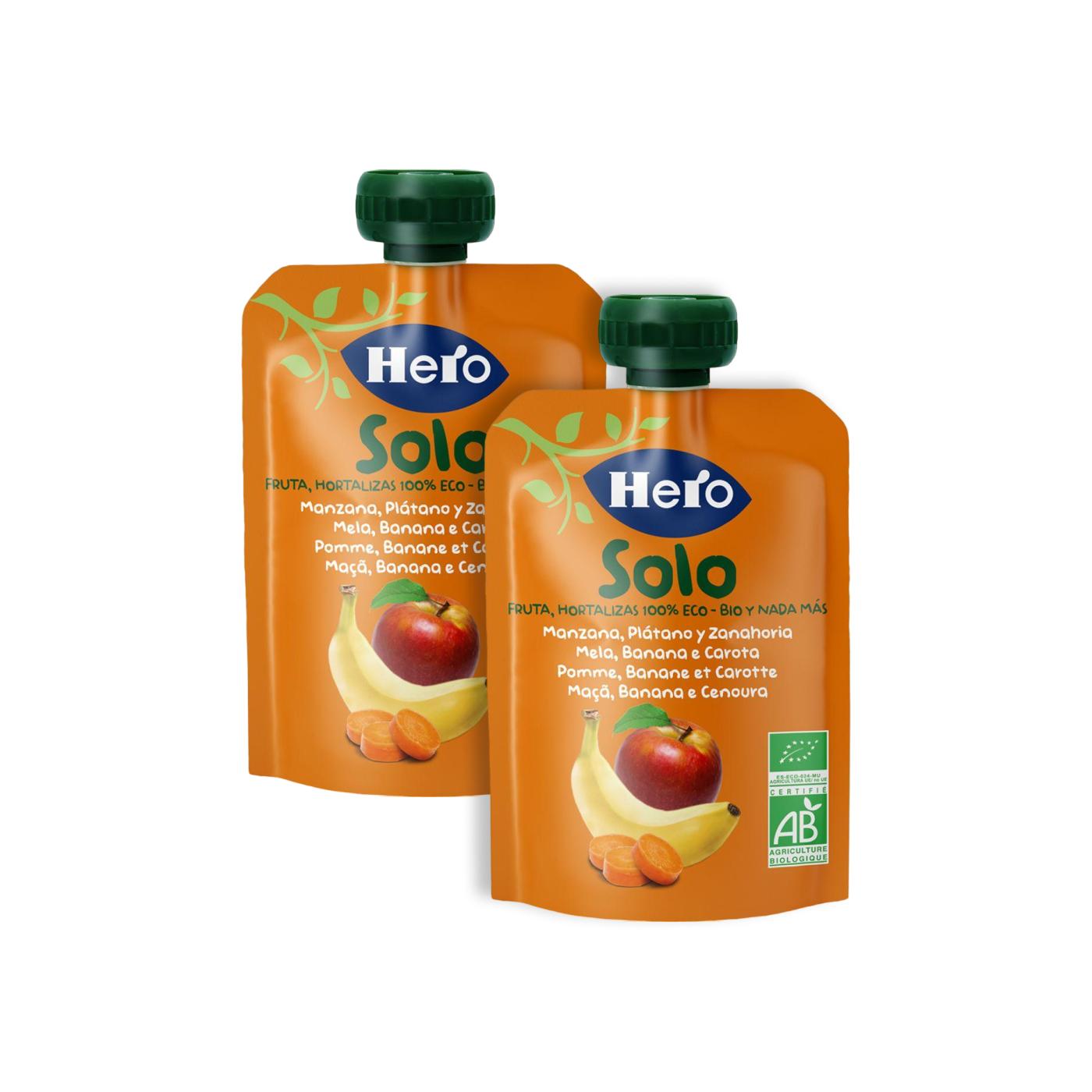 Promotiepakket 2x zakje appel, banaan en wortel 100% biologisch 100 g - Hero Solo