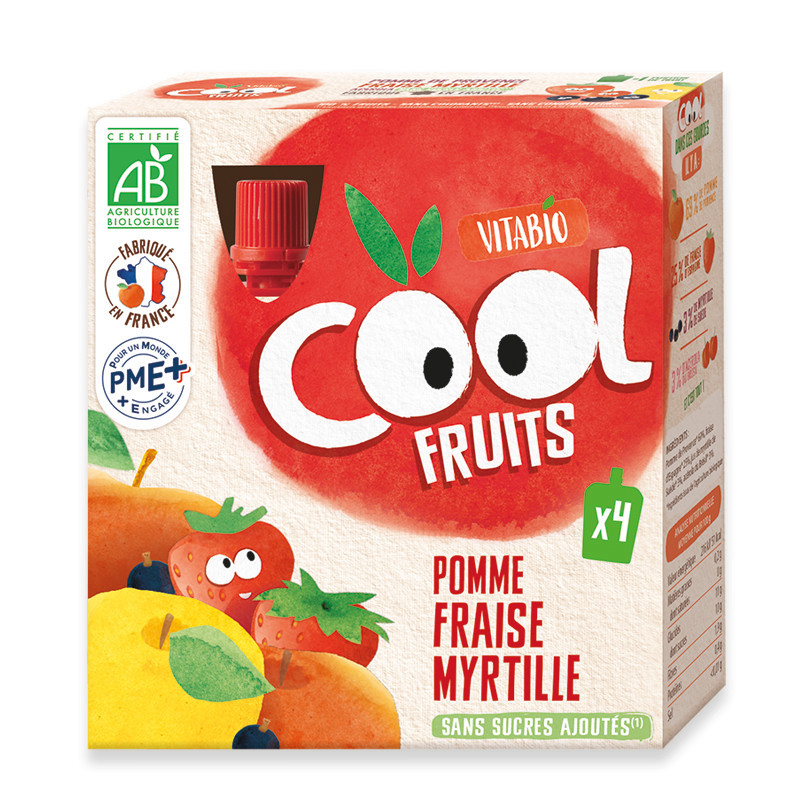 Confezione da 12 pezzi Cool Fruits Mela Fragola Mirtilli 12x90g VITABIO