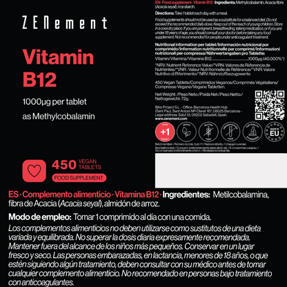 Witamina B12 1000 mcg Zenement 450 tabletek wegańskich