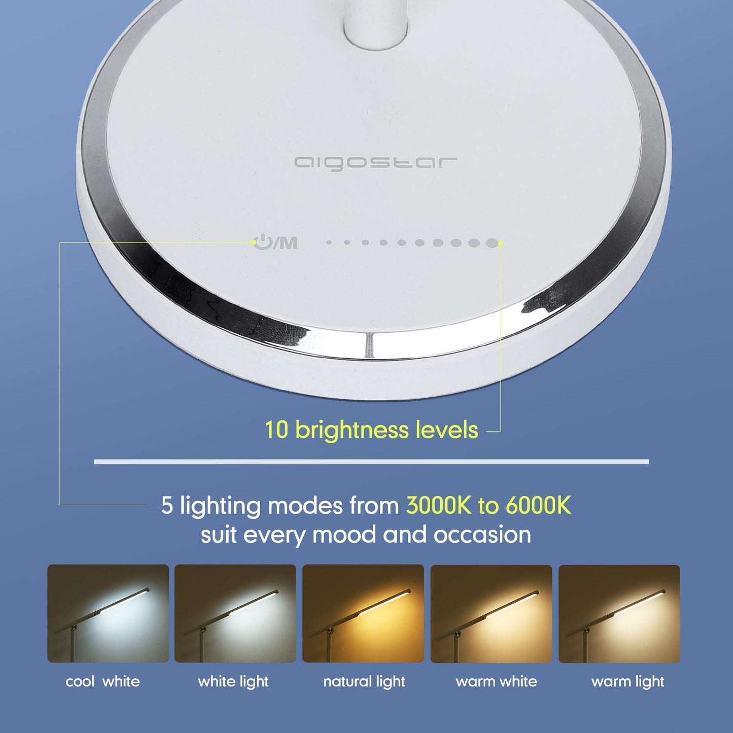 Lampa LED 8W biała 8W touch&stepless dimming z ładowarką USB