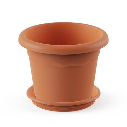 Confezione vaso rotondo con piattino color terracotta Terra 22 x 16 cm