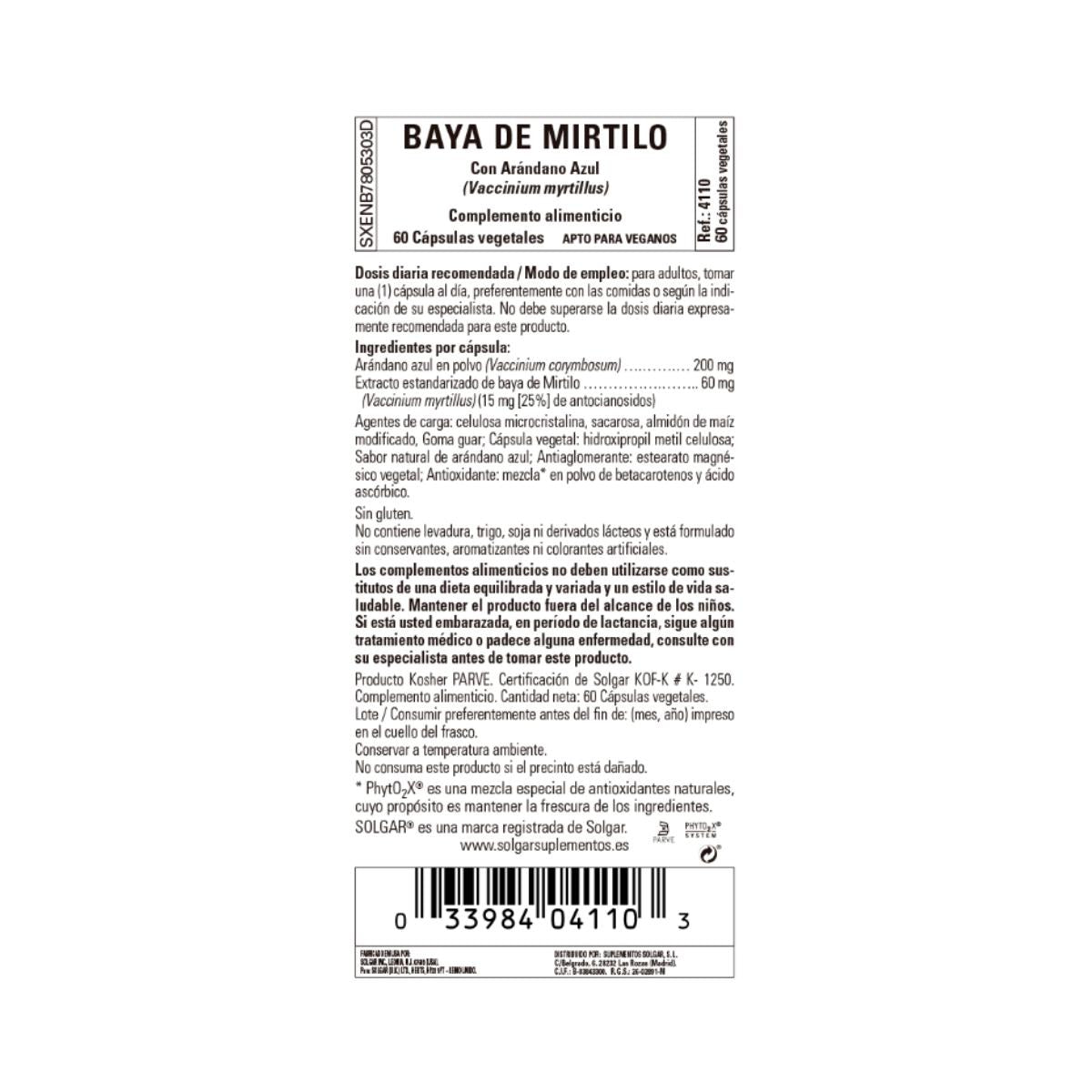 Blåbärsextrakt med blåbär (Vaccinium myrtillus), 60 vegetabiliska kapslar