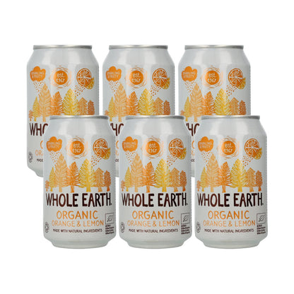 6er-Packung Whole Earth Bio-Erfrischungsgetränke in Orangen- und Zitronengeschmack, 330 ml.