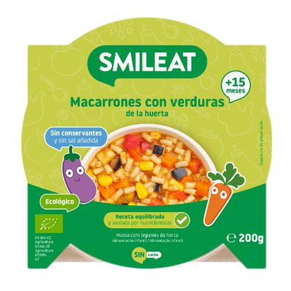 Små tallrikar med makaroner och grönsaker från trädgården ECO (från 15 månader) Smileat 200 g