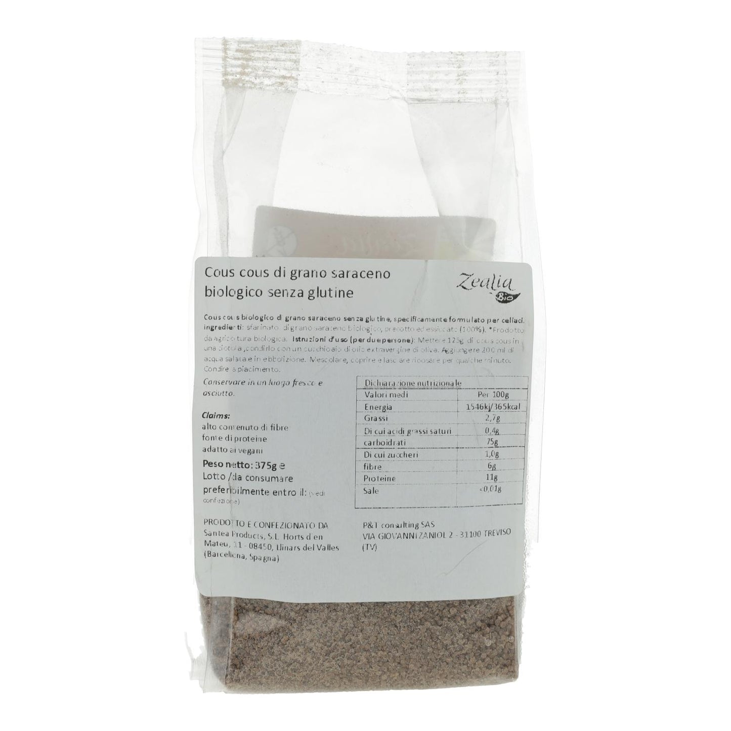 Cous cous di grano saraceno biologico senza glutine Zealia 375 g