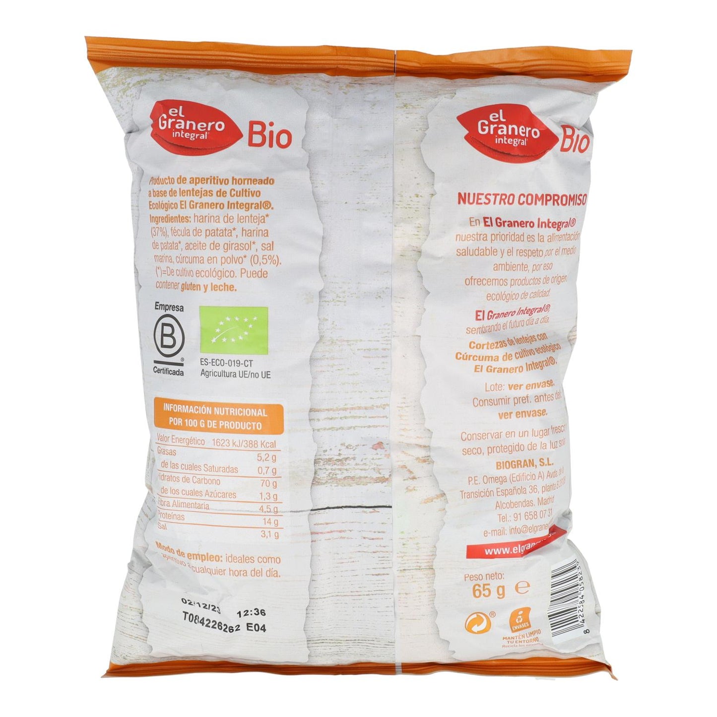 Biologische linzen met kurkuma El Granero, 65 g