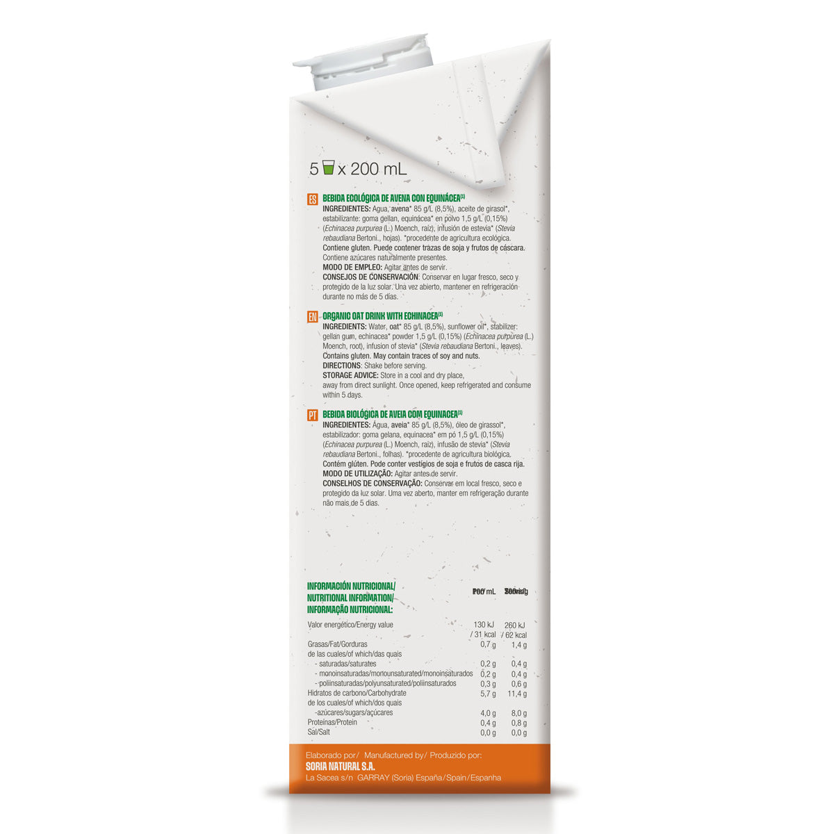 Bio-Hafergetränk mit Echinacea, Soria Natural, 1 l