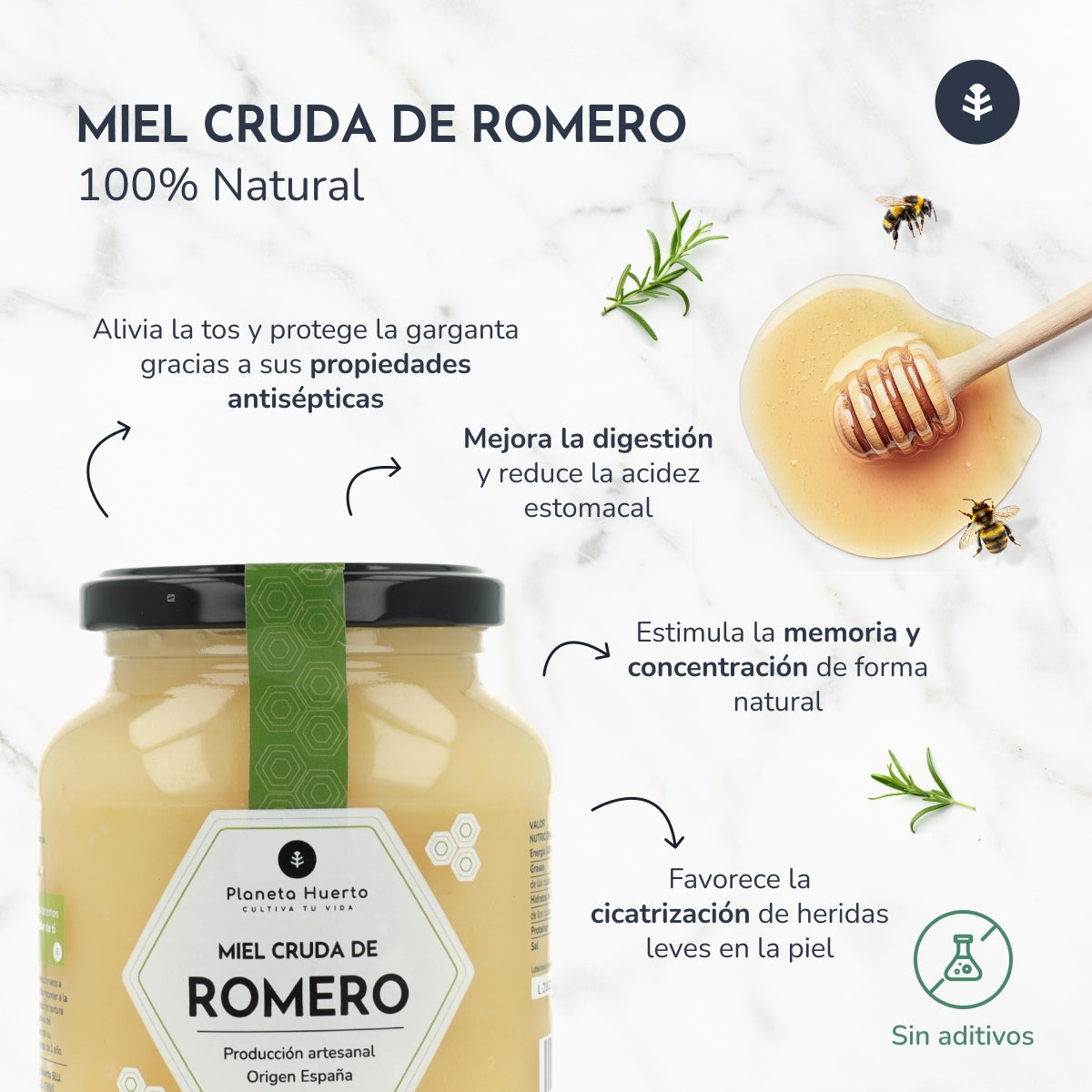 Miel cru de romarin Planeta Huerto 500 g