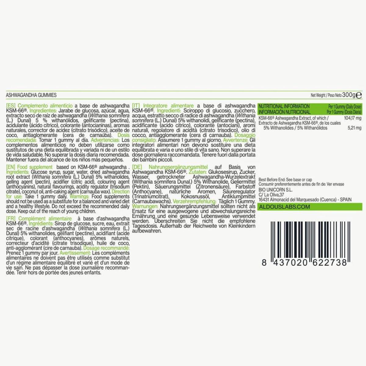 Ashwagandha w żelkach o smaku wiśniowym Aldous Bio 120 żelków