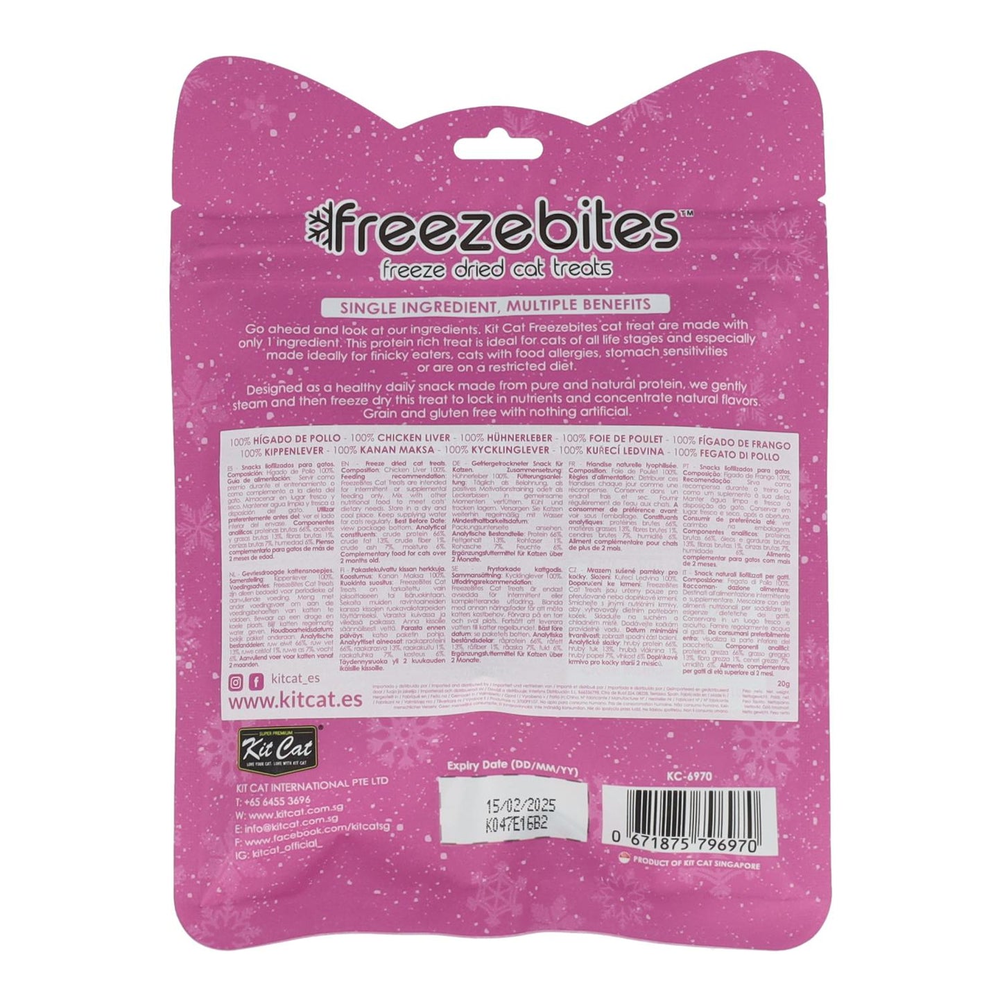 Kit Cat FreezeBites - Hígado de Pollo 20 g Snack liofilizado natural para gatos