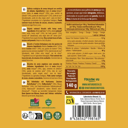 Biologische volkoren havermoutkoekjes met hennep NaturGreen 140 g