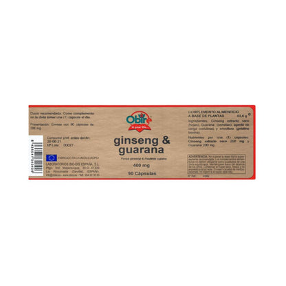 Ginseng y Guarana 400 mg Obire, 90 cápsulas